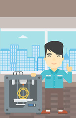 Image showing Man with three D printer vector illustration.