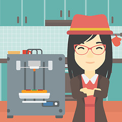 Image showing Woman with three D printer vector illustration.