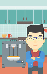 Image showing Man with three D printer vector illustration.