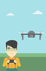 Image showing Man flying drone vector illustration.