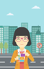 Image showing Woman with modular phone vector illustration.