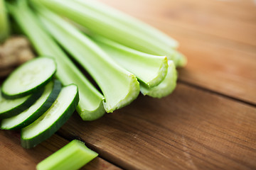 Image showing close up of celery stems and sliced cucumber