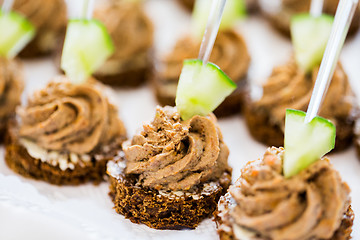 Image showing close up of canape with paste on serving tray