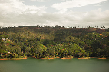 Image showing view to lake or river from land hills on Sri Lanka