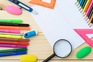 Image showing School stationery with notebook copyspace