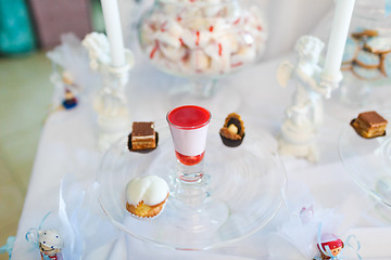 Image showing Serving holiday table with white and blue colors