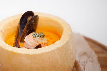 Image showing pumpkin soup served