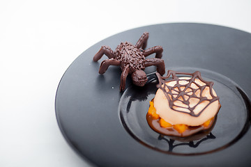 Image showing waffle with chocolate spider web