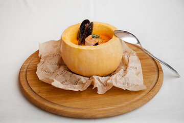 Image showing pumpkin soup served