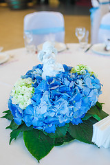 Image showing Blue White Hydrangea Table Setting