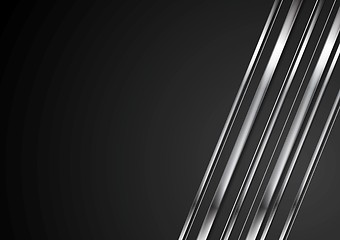 Image showing Abstract tech brilliant metallic stripes on black background