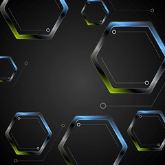 Image showing Dark green blue geometric hexagons background