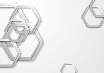 Image showing Abstract grey paper tech hexagon shapes background