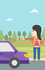 Image showing Young woman hitchhiking vector illustration.