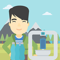 Image showing Man with three D printer vector illustration.