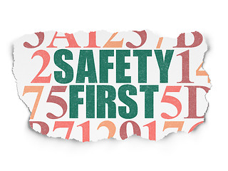 Image showing Safety concept: Safety First on Torn Paper background