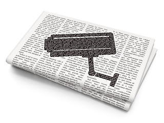 Image showing Privacy concept: Cctv Camera on Newspaper background