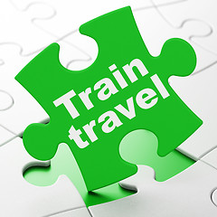 Image showing Vacation concept: Train Travel on puzzle background