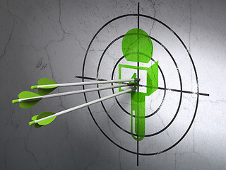 Image showing News concept: arrows in Microphone target on wall background