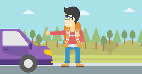 Image showing Young man hitchhiking vector illustration.