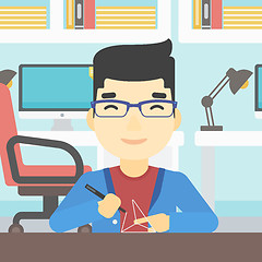 Image showing Man using three D pen vector illustration.