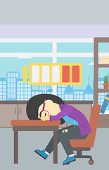 Image showing Woman sleeping at workplace vector illustration.