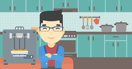 Image showing Man with three D printer vector illustration.