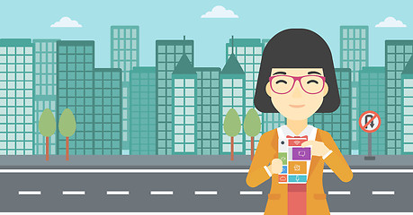 Image showing Woman with modular phone vector illustration.