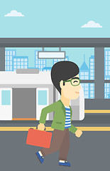 Image showing Man at the train station vector illustration.