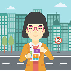 Image showing Woman with modular phone vector illustration.