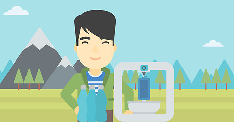 Image showing Man with three D printer vector illustration.