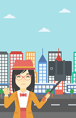 Image showing Woman making selfie vector illustration.