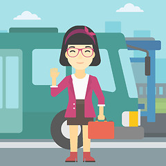 Image showing Woman travelling by bus vector illustration.