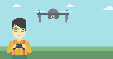 Image showing Man flying drone vector illustration.