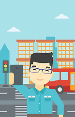 Image showing Man making selfie vector illustration.