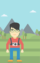 Image showing Man with camera on chest vector illustration.