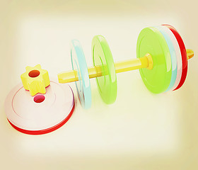 Image showing Colorful dumbbells are assembly and disassembly on a white backg