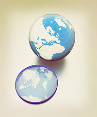 Image showing Clock of world map and earth. 3D illustration. Vintage style.