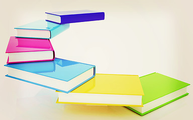 Image showing colorful real books. 3D illustration. Vintage style.