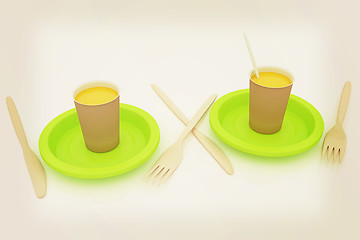 Image showing Orange juice in a fast food dishes. 3D illustration. Vintage sty