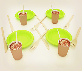 Image showing Coffe in fast-food disposable tableware. 3D illustration. Vintag