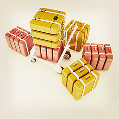 Image showing Trolley for luggage at the airport and luggage. 3D illustration.