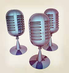 Image showing 3d rendering of a microphones. 3D illustration. Vintage style.