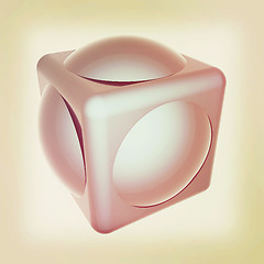 Image showing Sphere in a cube 3d design element. 3D illustration. Vintage sty