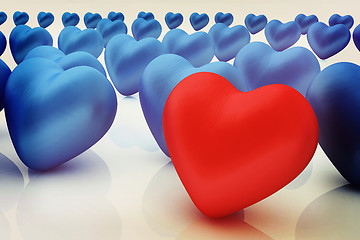 Image showing One red heart standing out in crowd . 3D illustration. Vintage s