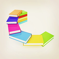 Image showing colorful real books. 3D illustration. Vintage style.