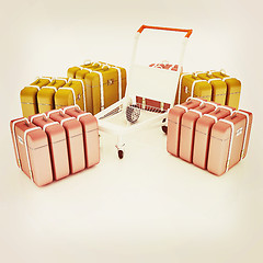 Image showing Trolley for luggage at the airport and luggage. 3D illustration.