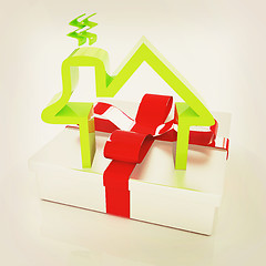 Image showing House icon and gift. 3D illustration. Vintage style.