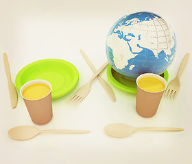 Image showing Orange juice in a fast food dishes and earth. 3D illustration. V