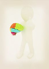 Image showing 3d people - man with a brain. 3D illustration. Vintage style.